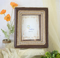 Handcrafted Wooden photo frame finished with a jute burlap flower for table or shelf décor – hoWme