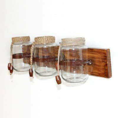 Handcrafted Brown wood and glass three-mason-jar wall planter for floral display – hoWme