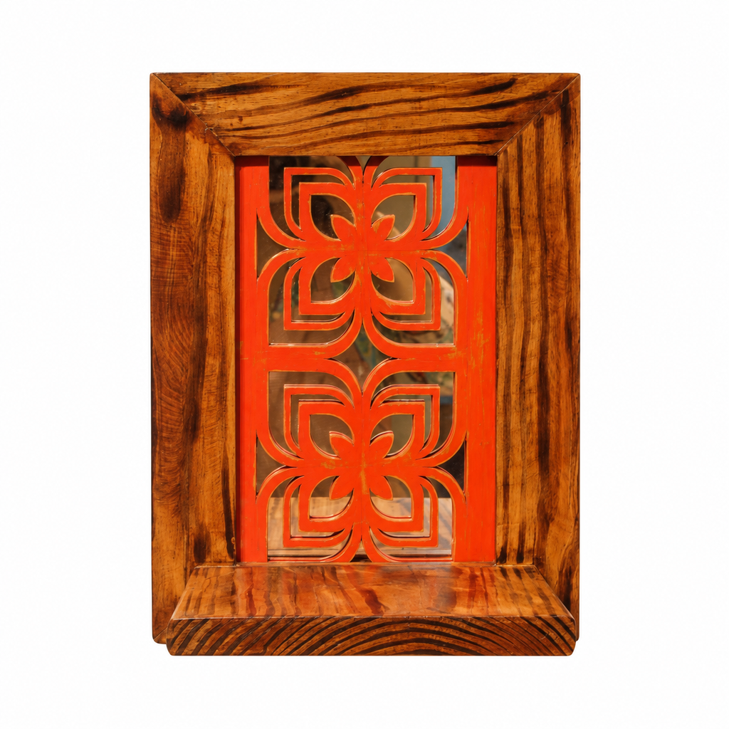 Handcrafted Gulnaar Heritage Shelf Red front view on white background for wall décor – hoWme