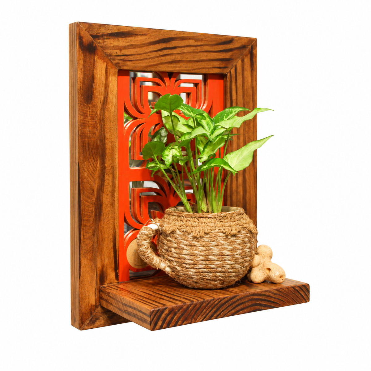 Handcrafted Gulnaar Heritage Shelf Red styled side view for wall décor – hoWme