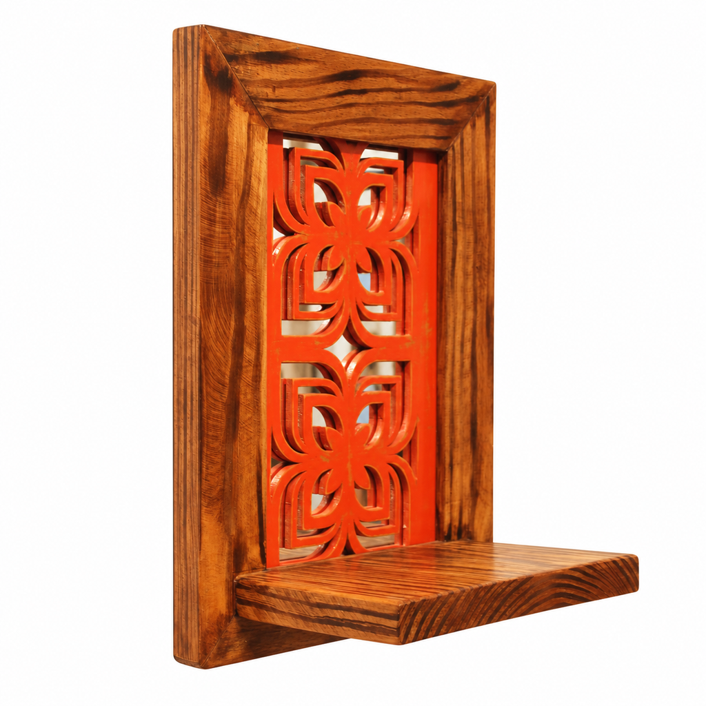 Handcrafted Gulnaar Heritage Shelf Red side view on white background for wall décor – hoWme