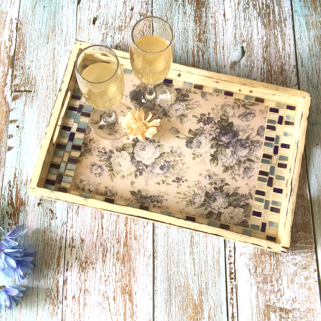 Handcrafted Carved floral mosaic wooden tray – view 8 for table or shelf décor – hoWme