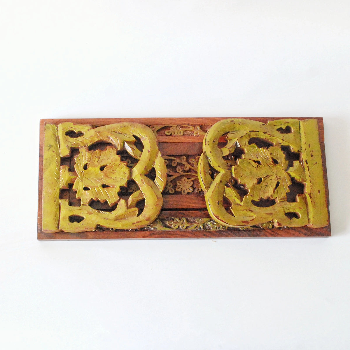 Handcrafted Folded view of yellow extendable wooden bookend showing compact design for table or shelf décor – hoWme