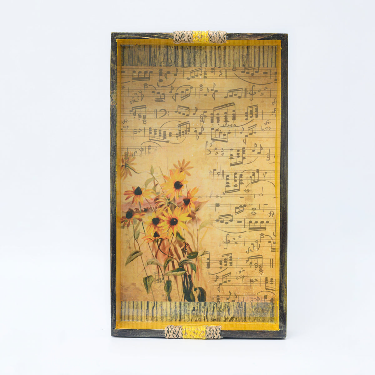 Yellow floral music print wooden serving tray product view hoWme